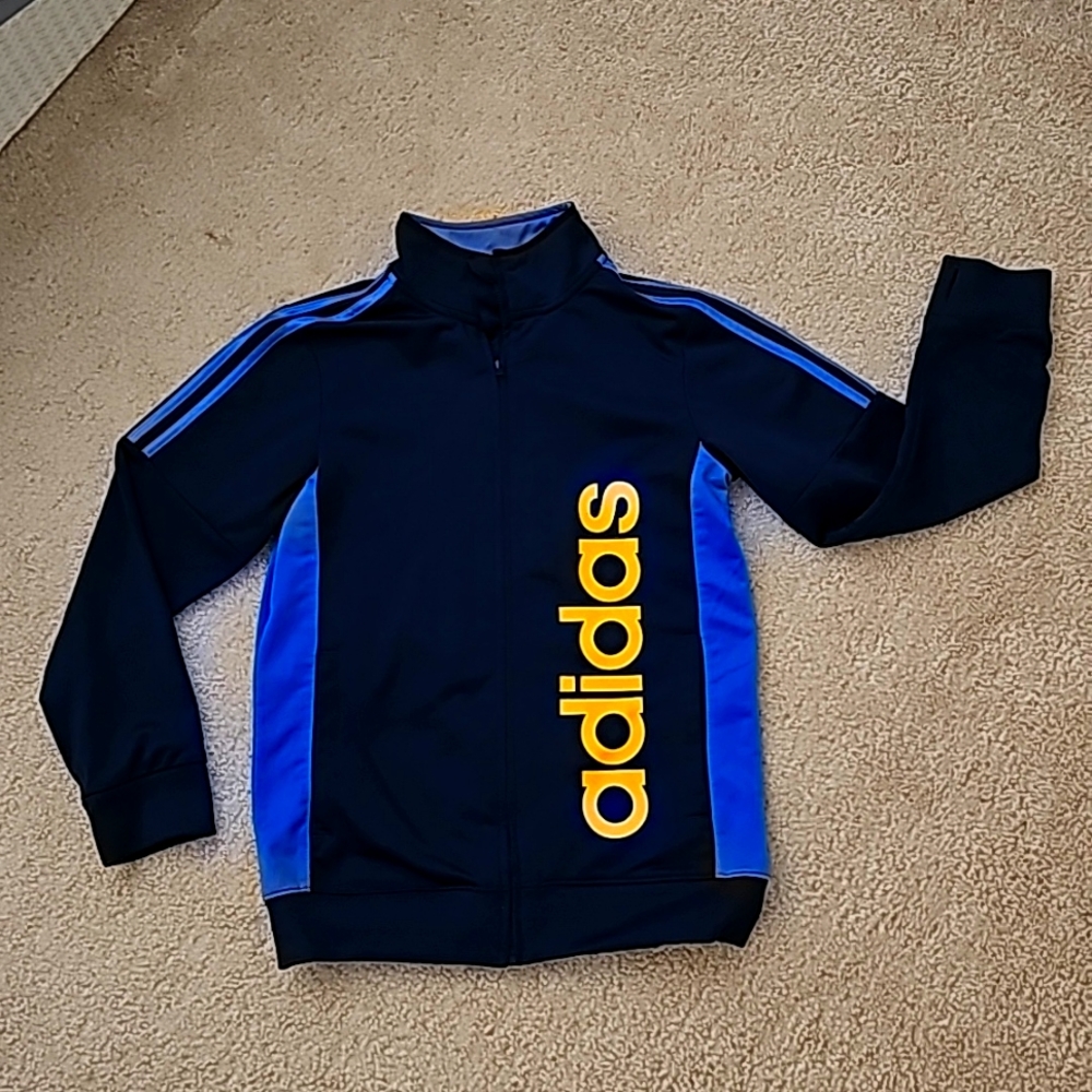 adidas Kids Jacket in Black and Blue with Yellow Accents